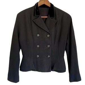 Vintage 1940s Forstmann Double Breasted Wool Union Suit Jacket Black Blazer